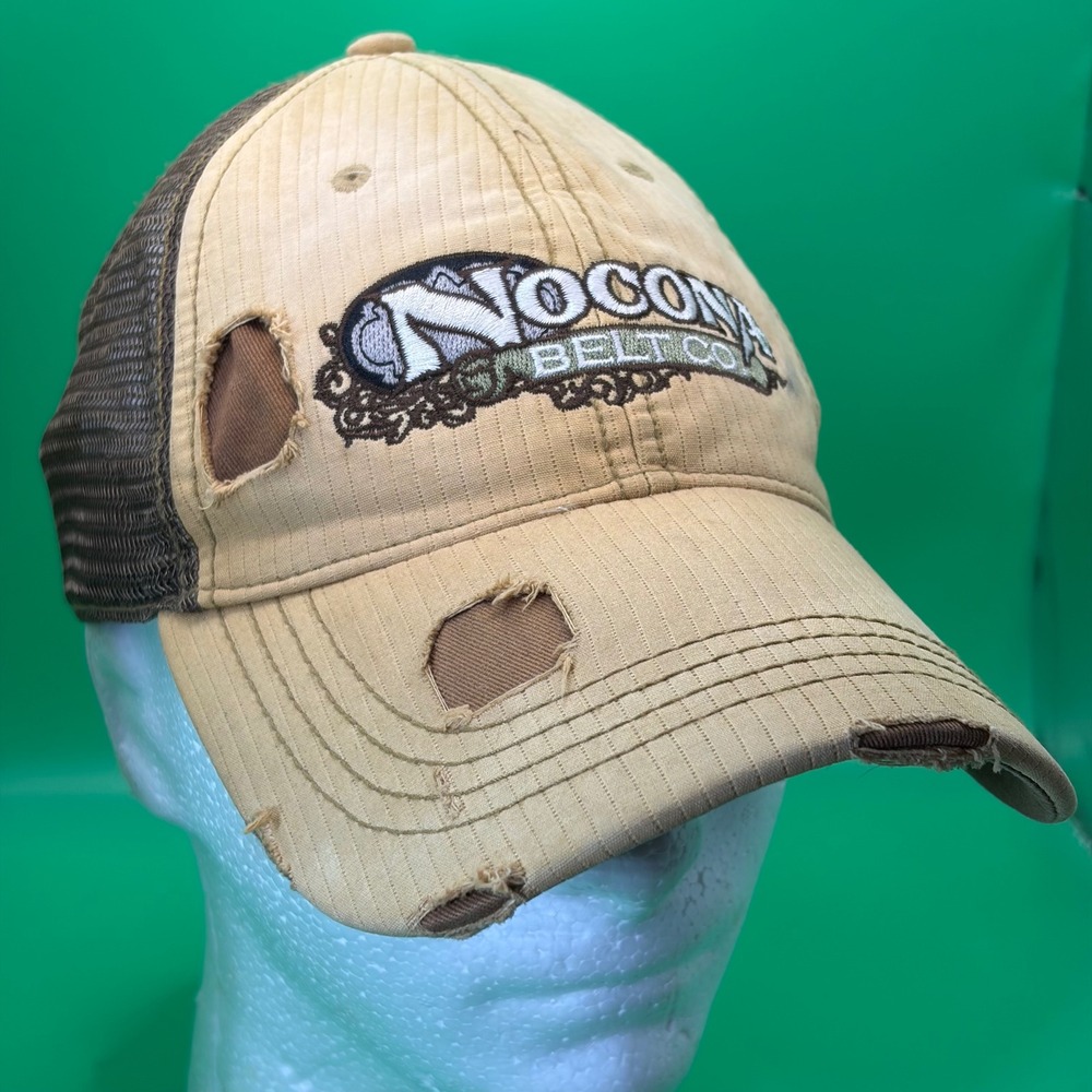 Nocona Belt Co Trucker Hat Adjustable Brown Factory Distressed Baseball Cap EUC